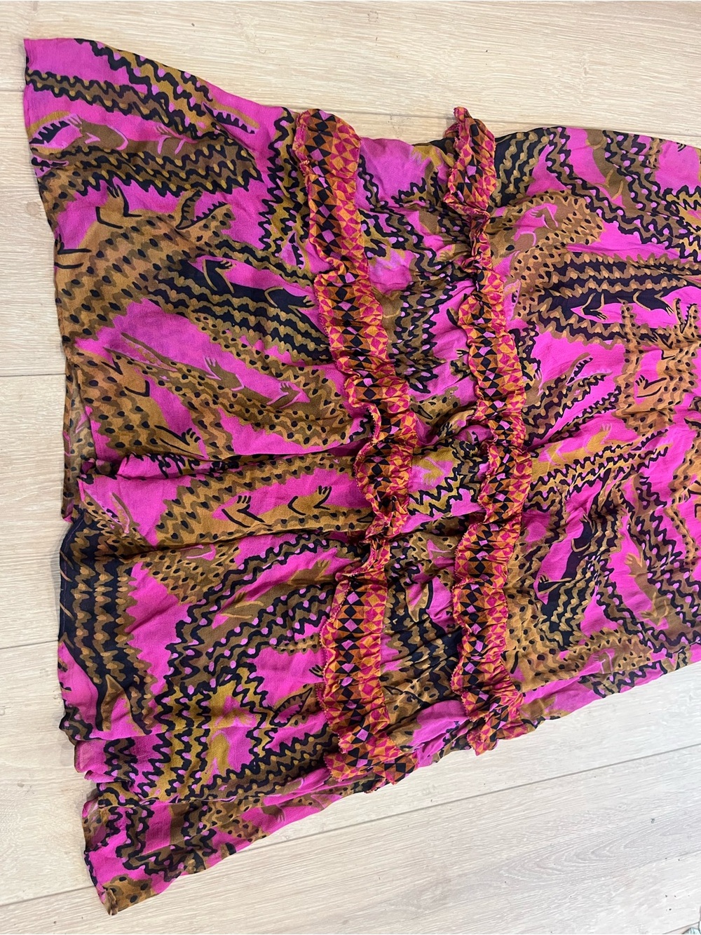 FARM Rio Fuchsia Pink and Brown Abstract Print V-Neck Dress Maxi L Large Chiffon - Picture 5 of 8